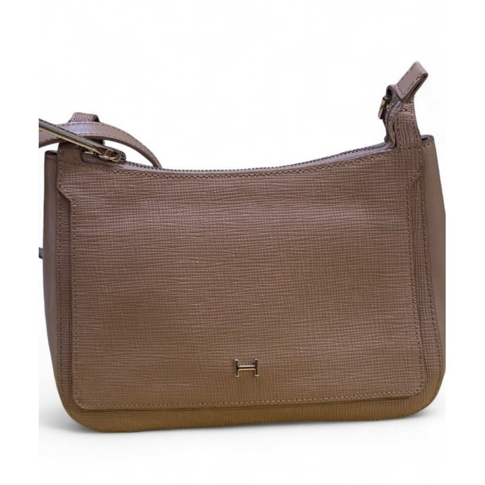 H by HALSTON Brown Tan Crossbody Bag Gold zipper Hardware Adjustable Strap